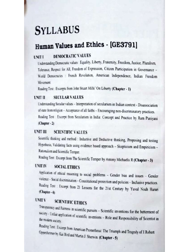 Human Values and Ethics - GE3791 - Notes Book - Unit 2 - Secular Values ...