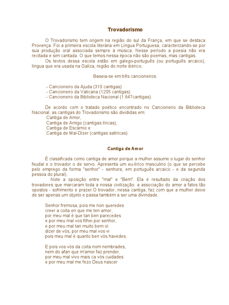 Trovadorismo | PDF | Poesia | Amor