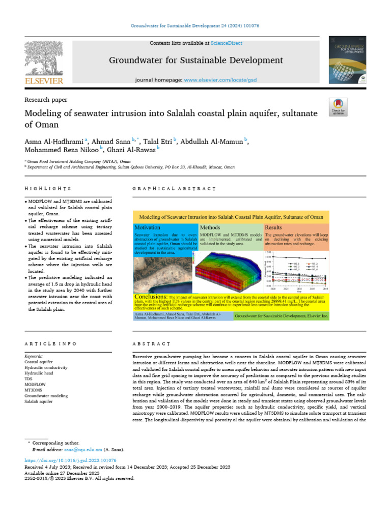 Modeling of Seawater Intrusion | PDF | Groundwater | Aquifer