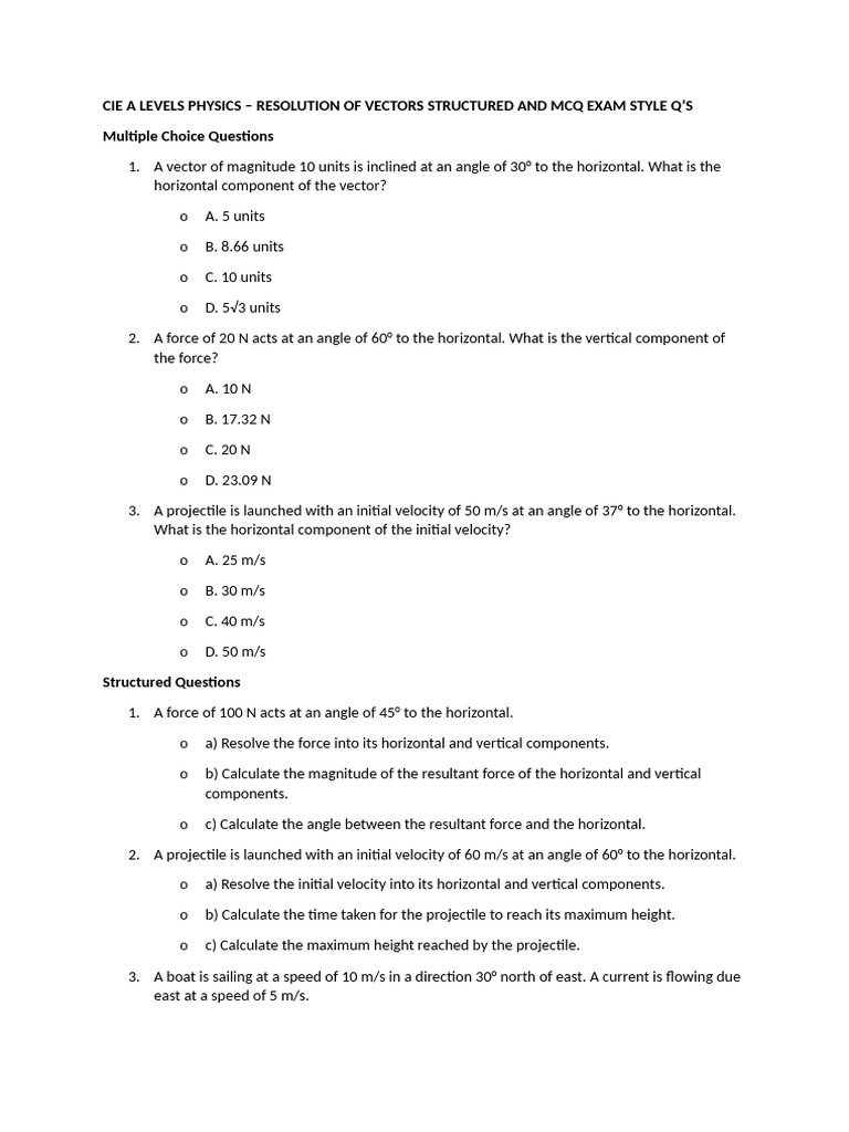 A Level Physics: Vector Resolution Questions | PDF