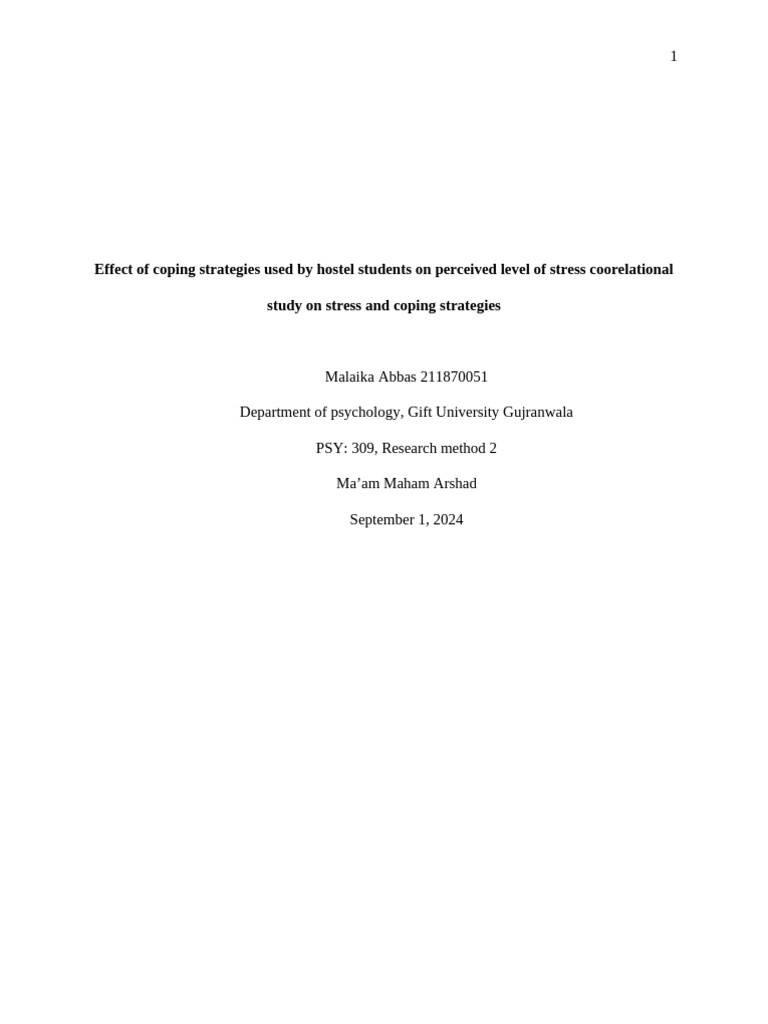 Coping Strategies and Stress in Hostel Students | PDF | Self Efficacy ...