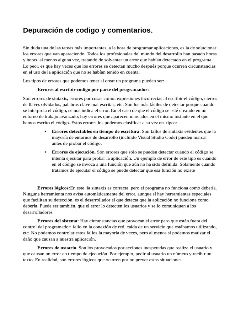 Depuración y manejo de errores en JavaScript | PDF | Lenguaje de ...