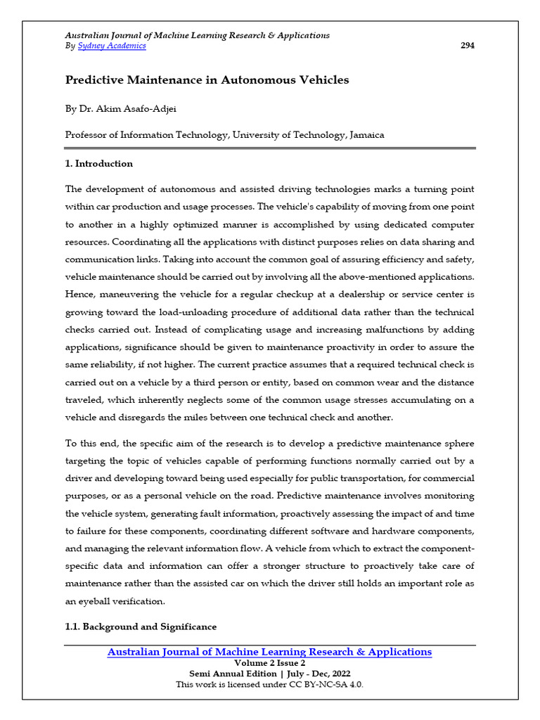 Predictive Maintenance in Autonomous Vehicles | PDF | Artificial Neural ...