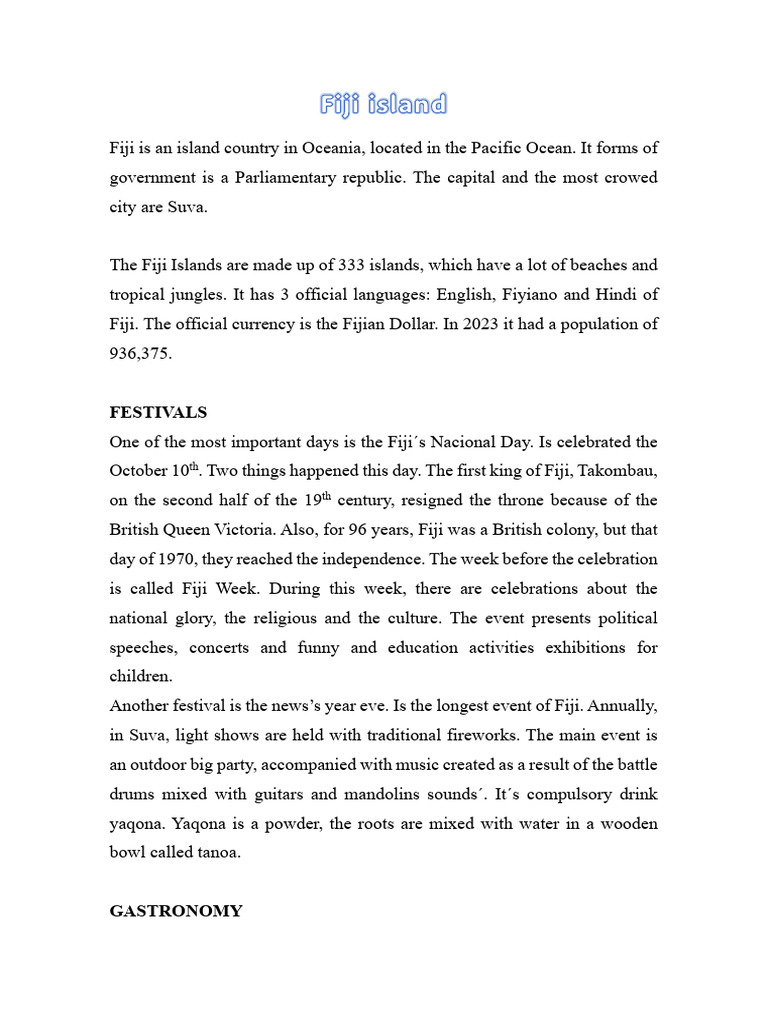 Overview of Fiji: Culture and Language | PDF