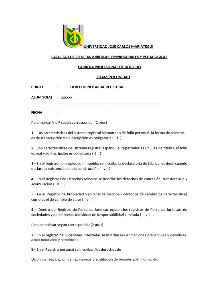 Examen Derecho Notarial | PDF