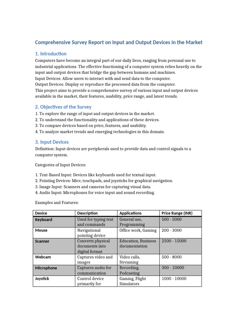 Survey of Input and Output Devices | PDF | Input/Output | Computer Keyboard
