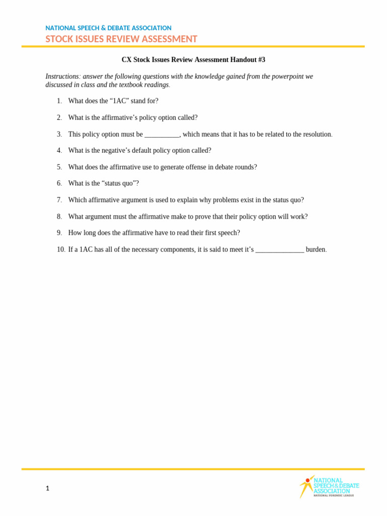 CX Stock Issues Review Assessment Guide | PDF