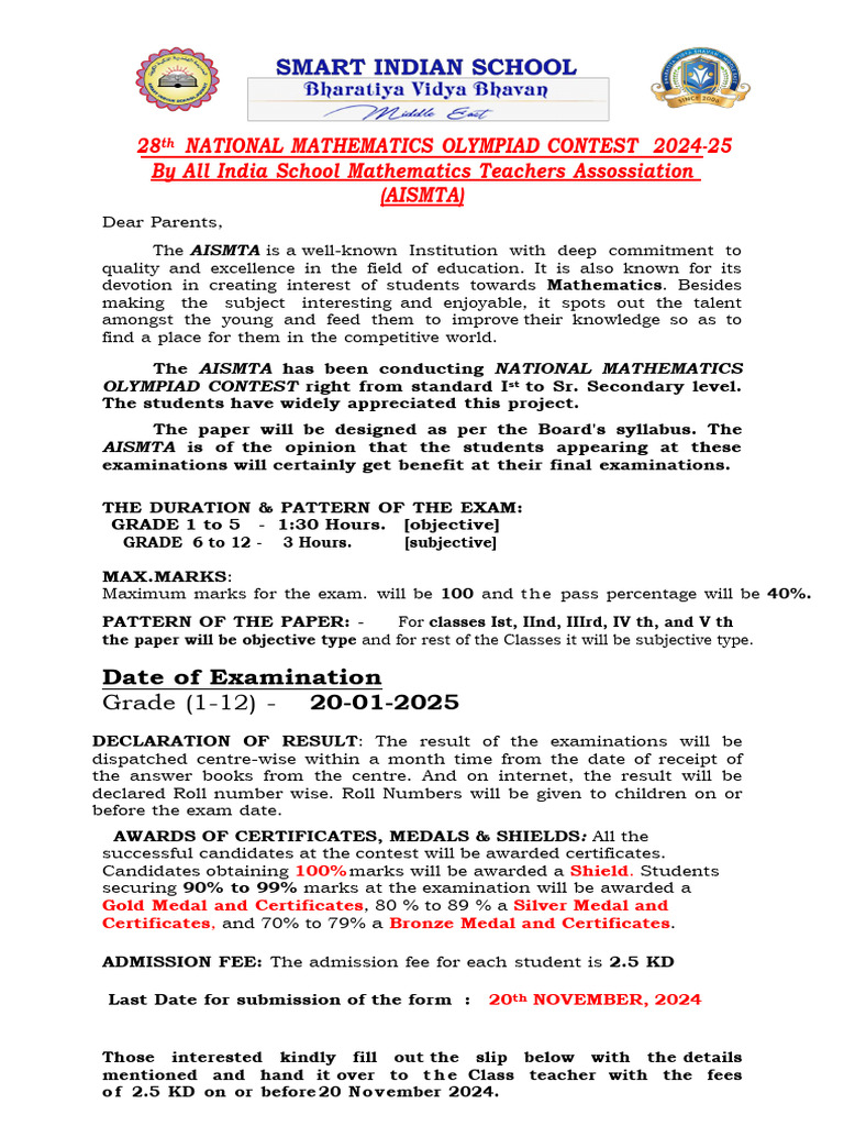 National Maths Olympiad 2025 Date | PDF | Qualifications