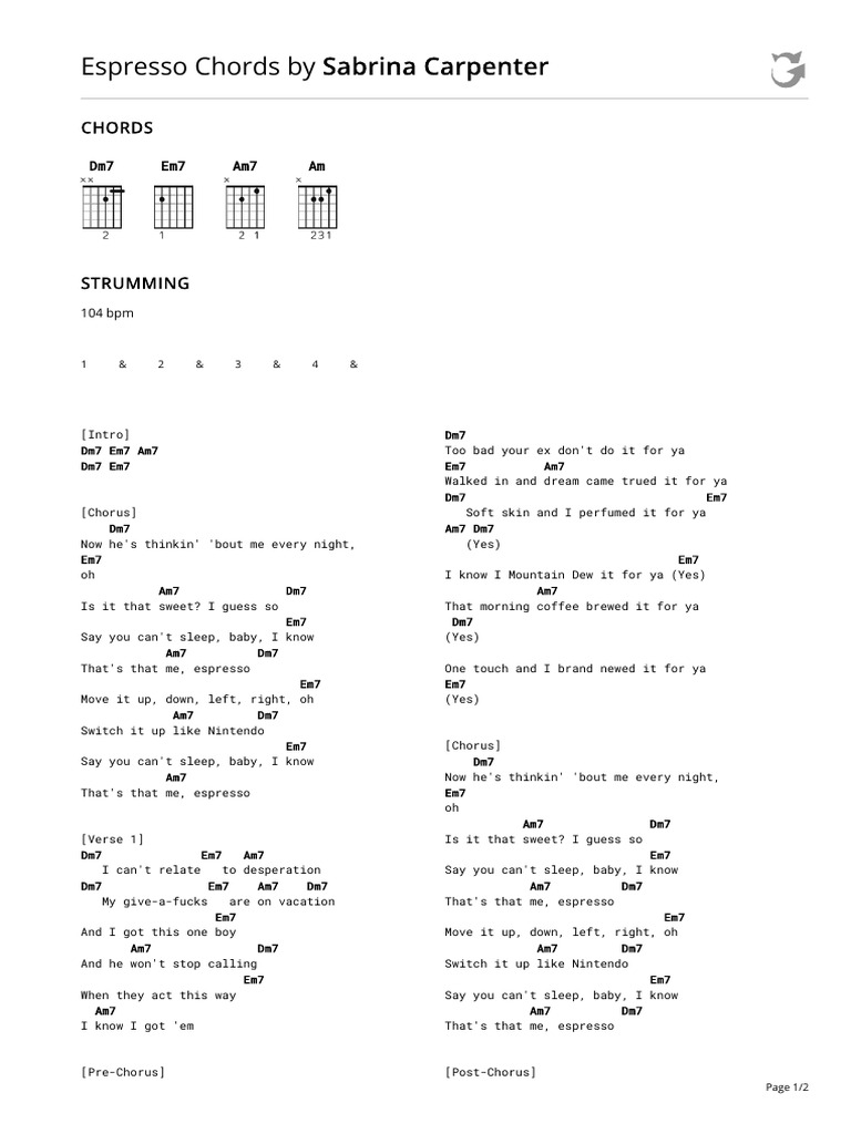 Espresso Chords by Sabrina Carpenter PDF Song Structure Popular Music