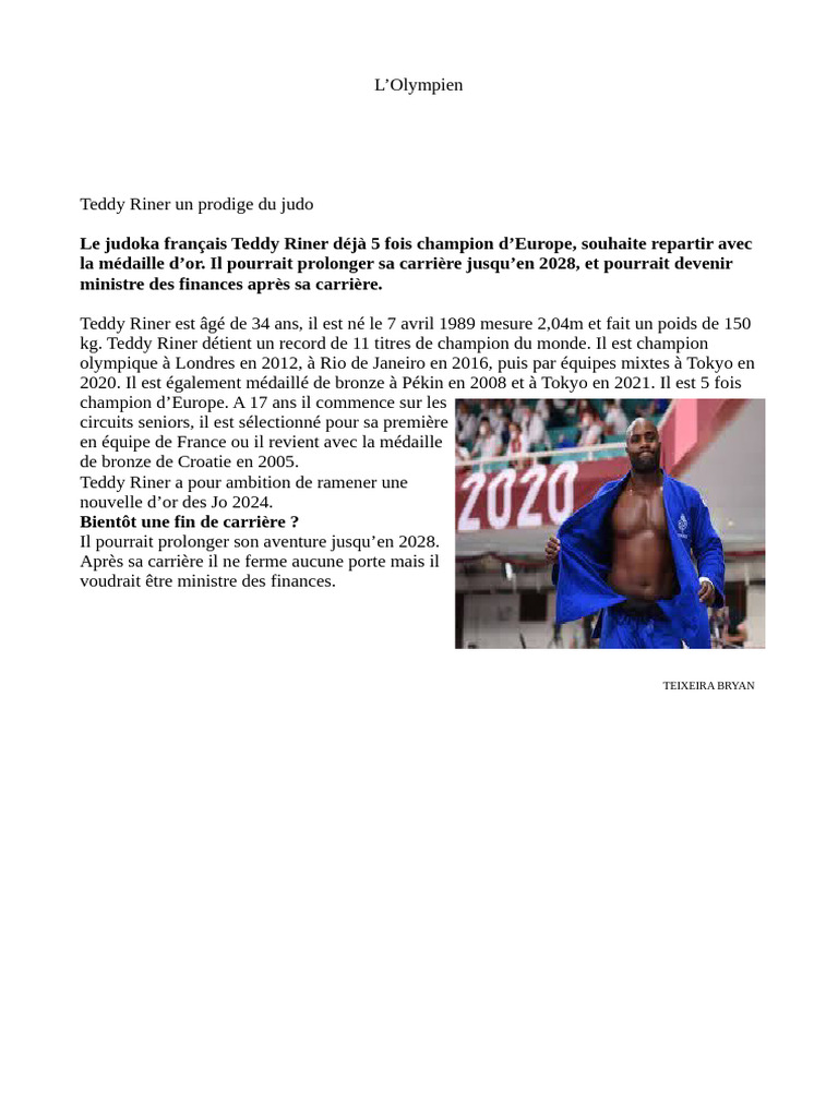 Teddy Riner : Ambitions et Reconversion | PDF
