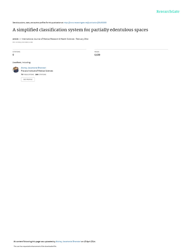 A Simplified Classification System For Partially Edentulous Spaces ...