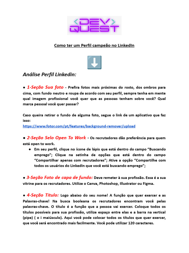 Criando um Perfil Campeão no LinkedIn | PDF | Privacidade na internet ...