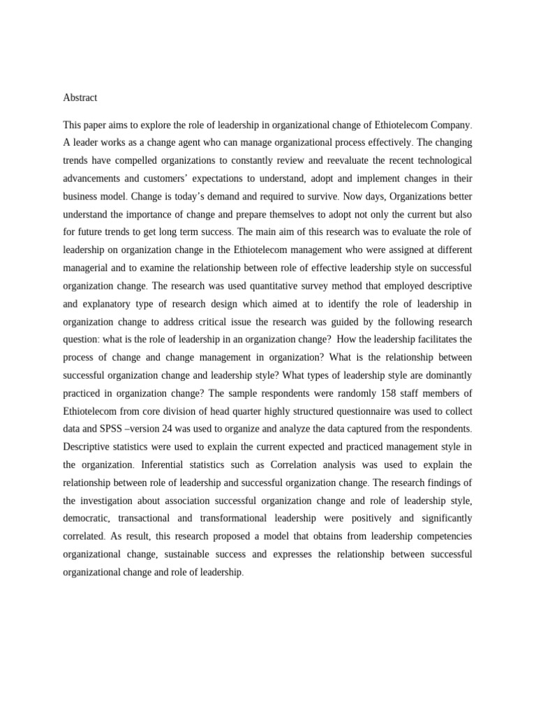 Leadership in Ethio Telecom's Change Management | PDF | Leadership ...