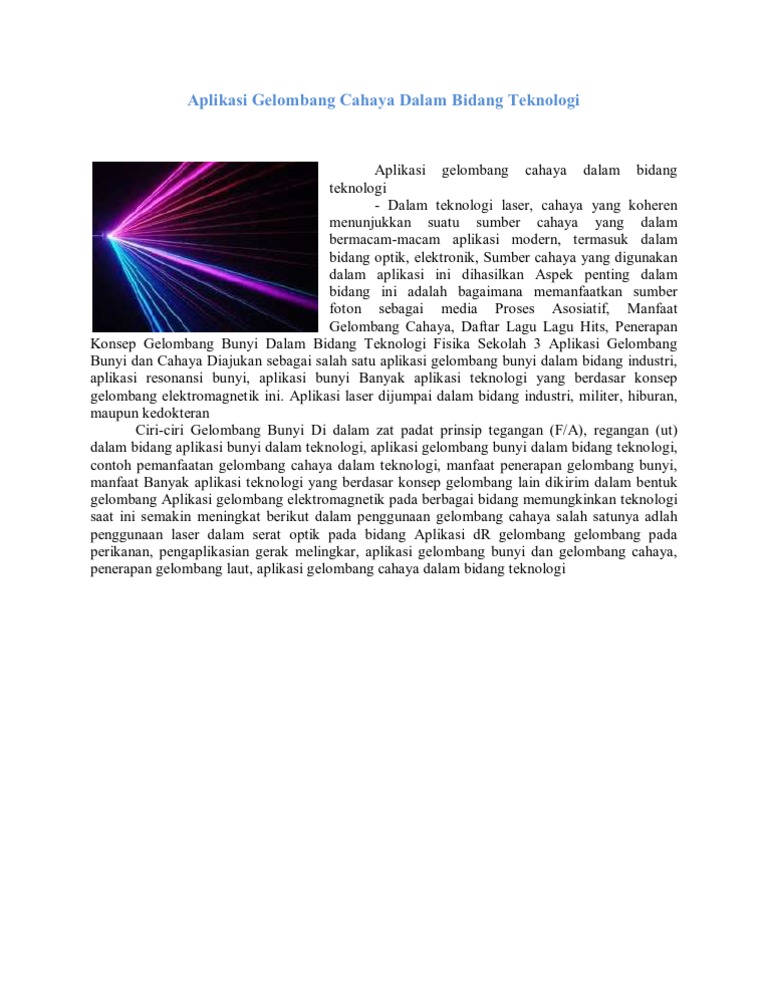 Aplikasi Gelombang Cahaya Dalam Bidang Teknologi2