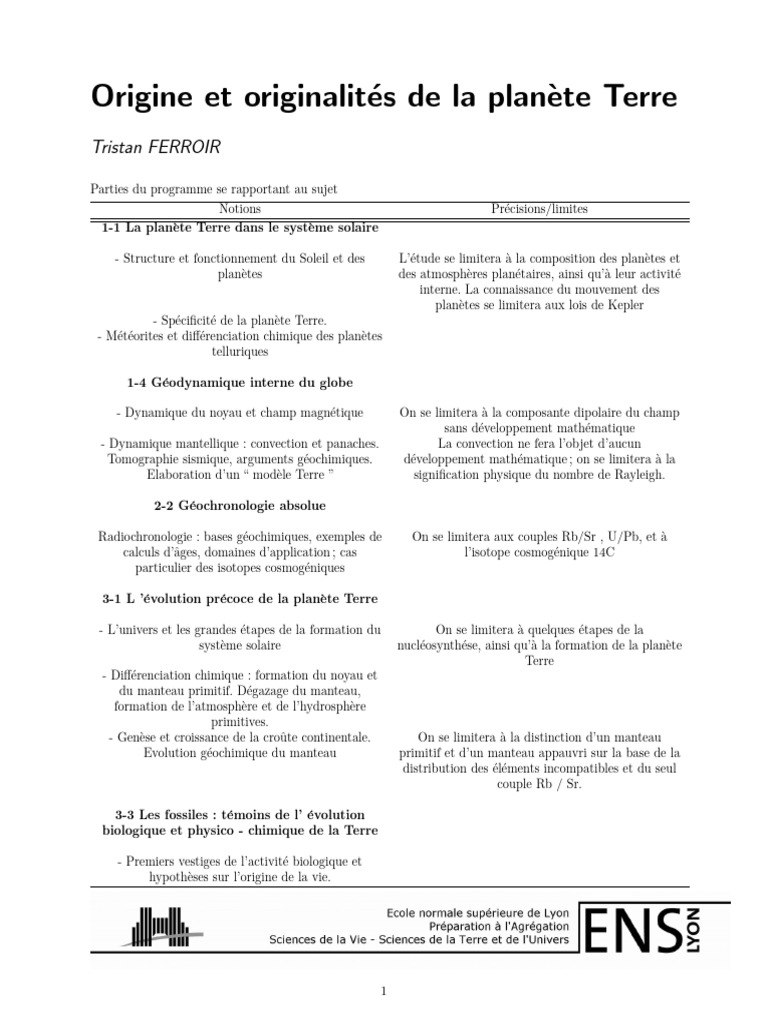 Origines et spécificités de la Terre | PDF | Terre | Système solaire