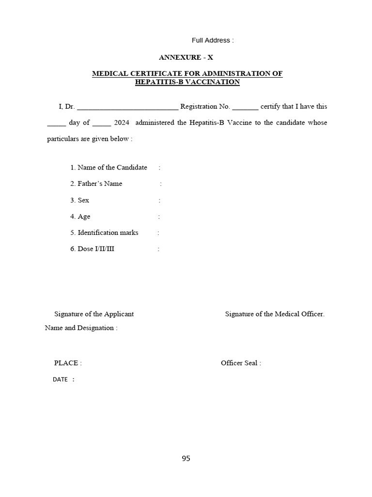 Hepatitis B Vaccination Certificate Form | PDF