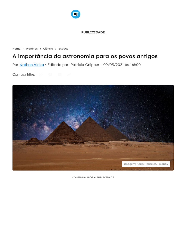 Astronomia na Vida dos Povos Antigos | PDF | Astronomia | Terra