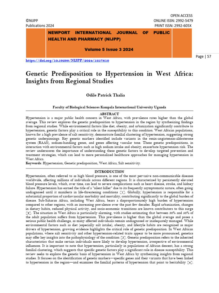 Genetic Predisposition To Hypertension in West Africa: Insights From ...
