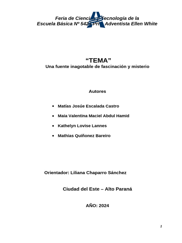 Carpeta Feria de Ciencias 2024 Segundo Ciclo Matias Escalada | PDF ...