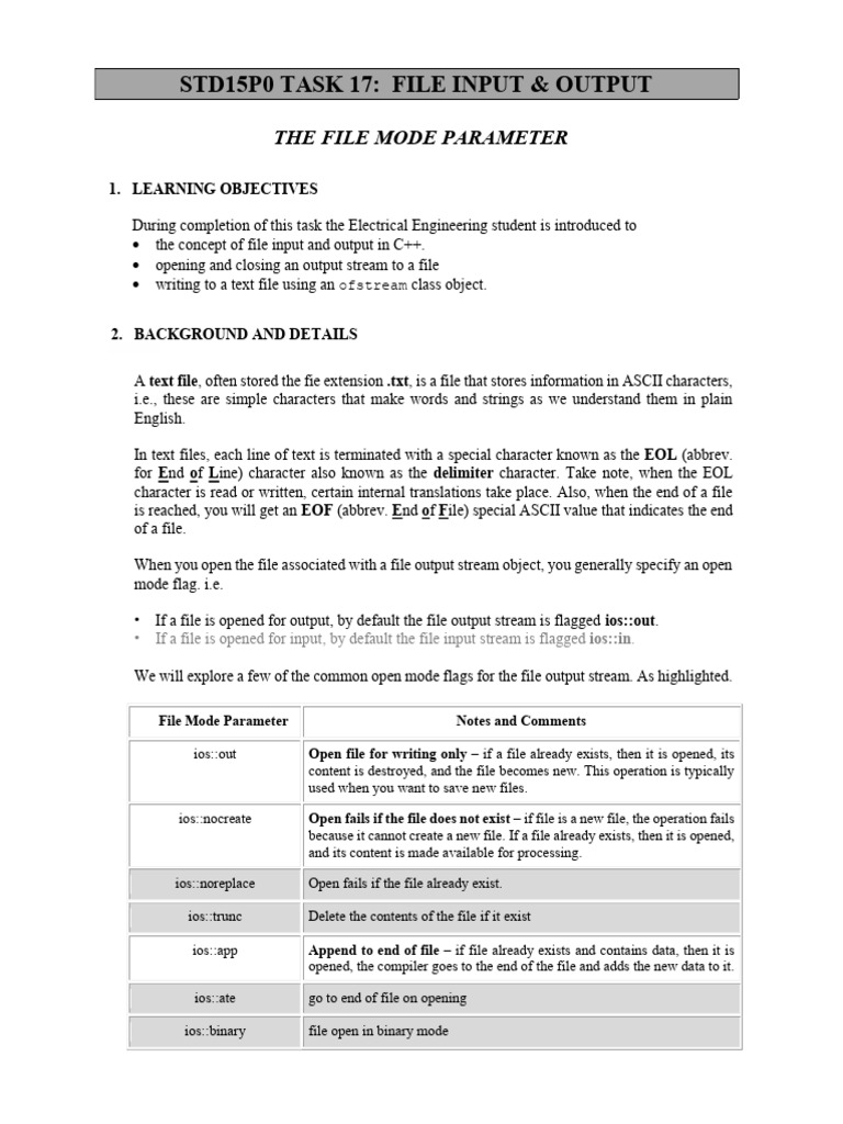 STD15P0 TASK 17 - The File IO Mode Parameter | PDF | Computer File ...