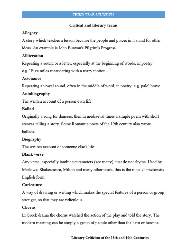 Critical and Literary Terms | PDF | Poetry | Metre (Poetry)