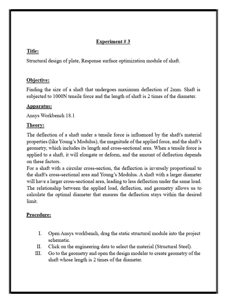 FEA Lab Experiment 3 | PDF | Stress (Mechanics) | Continuum Mechanics