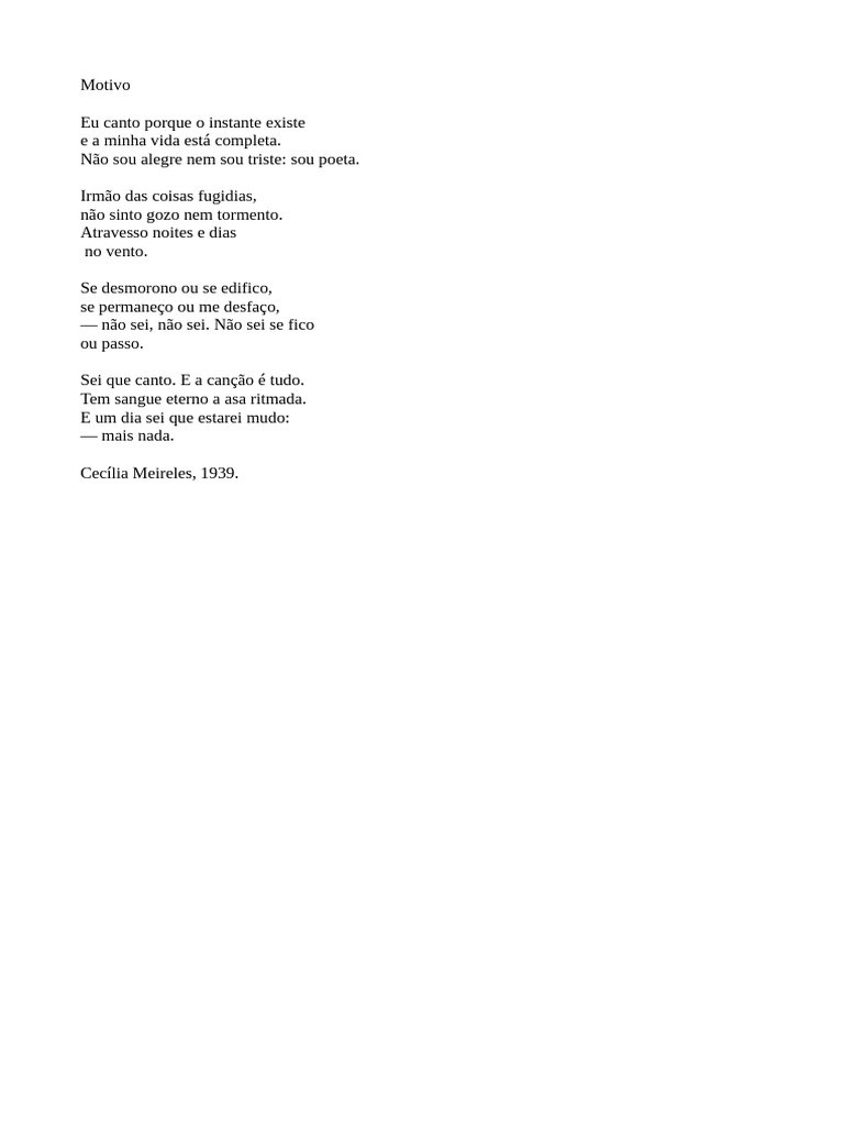 Poema "Motivo" de Cecília Meireles | PDF