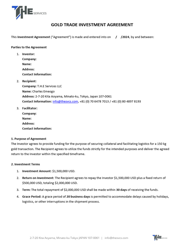 Gold Trade Investment Agreement The Services 121424 | PDF | Breach Of ...