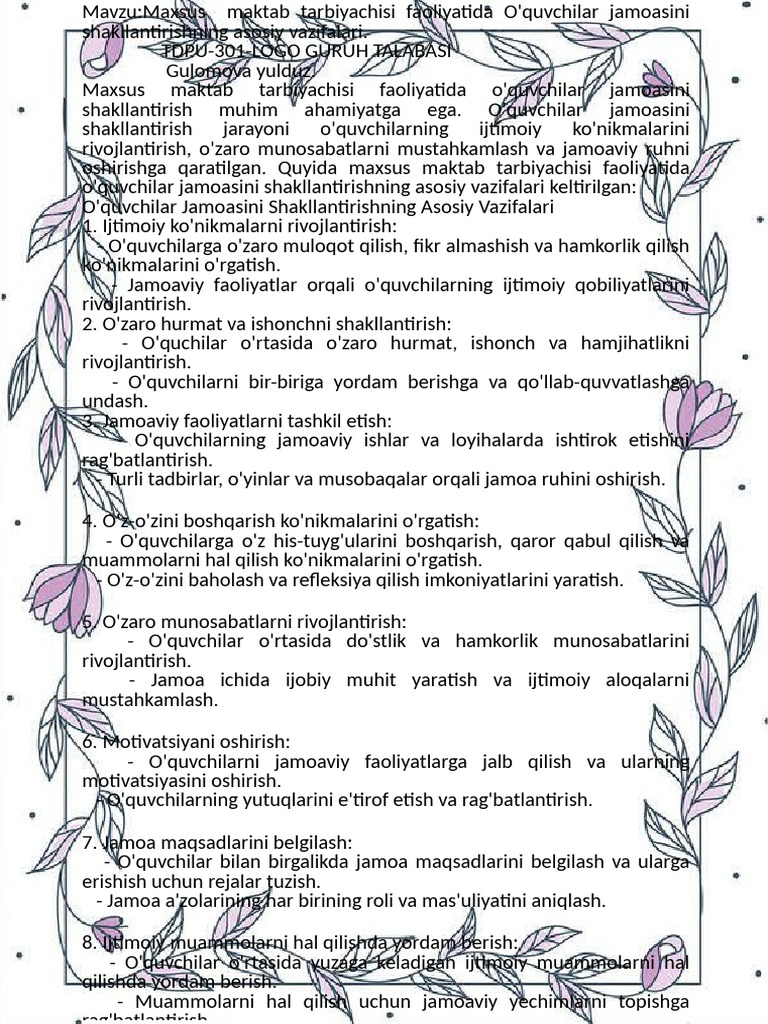 Maxsu Talim Muassasalarida Jamoa | PDF