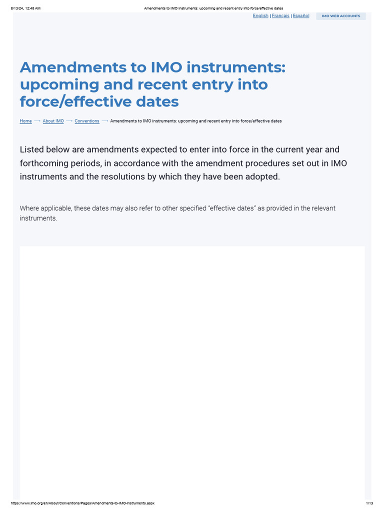 Amendments To IMO Instruments - Upcoming and Recent Entry Into Force ...