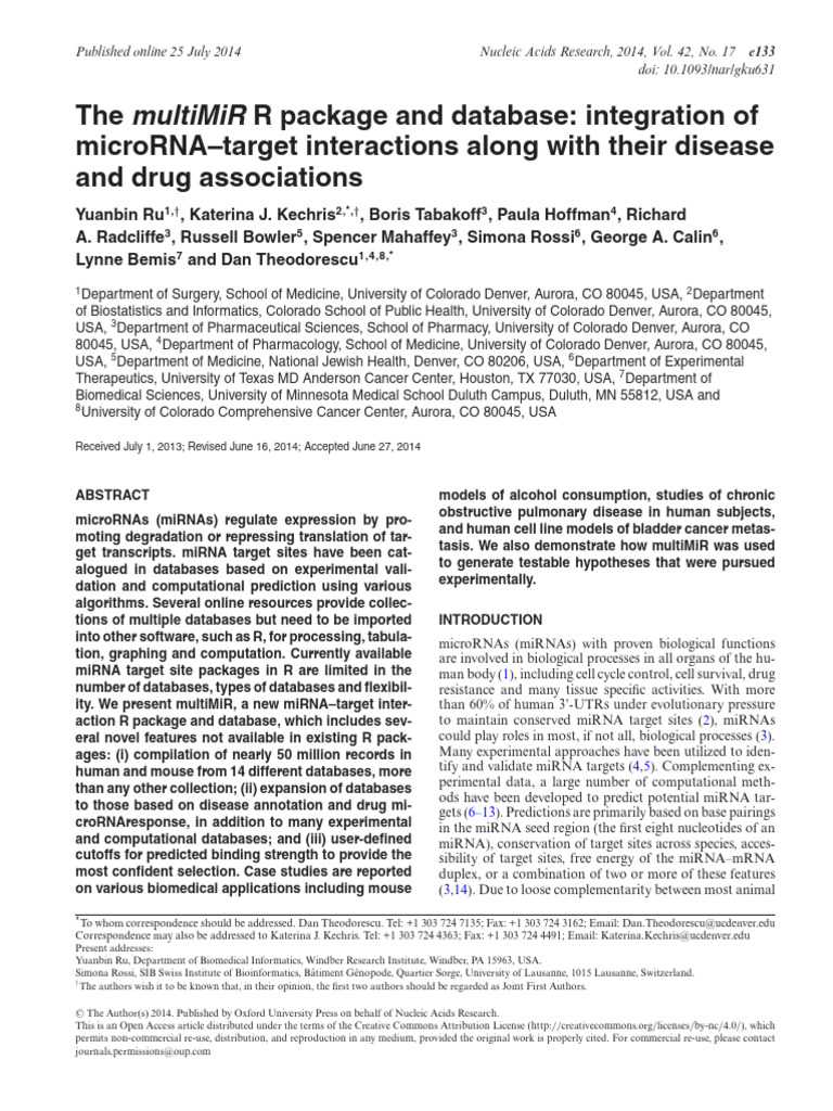 multiMiR: R Package for miRNA Interactions | PDF | Micro Rna | Gene ...