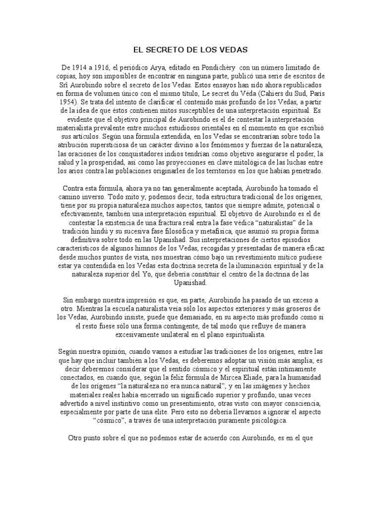 El Secreto de Los Vedas | PDF | Vedas | Sri Aurobindo