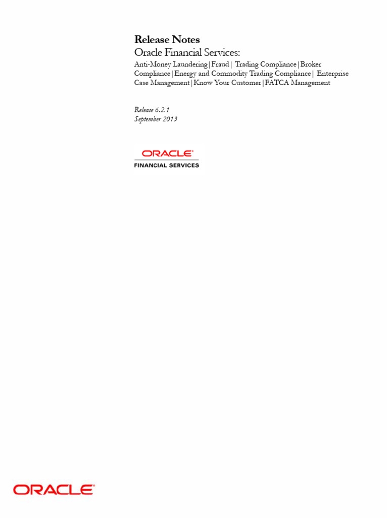 Oracle Financial Services Release 6.2.1 Notes | PDF | Databases ...