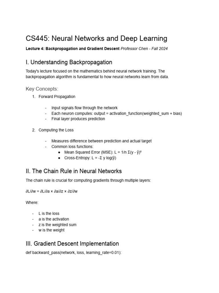 CS445 - Neural Networks and Deep Learning - Lecture Notes | PDF ...