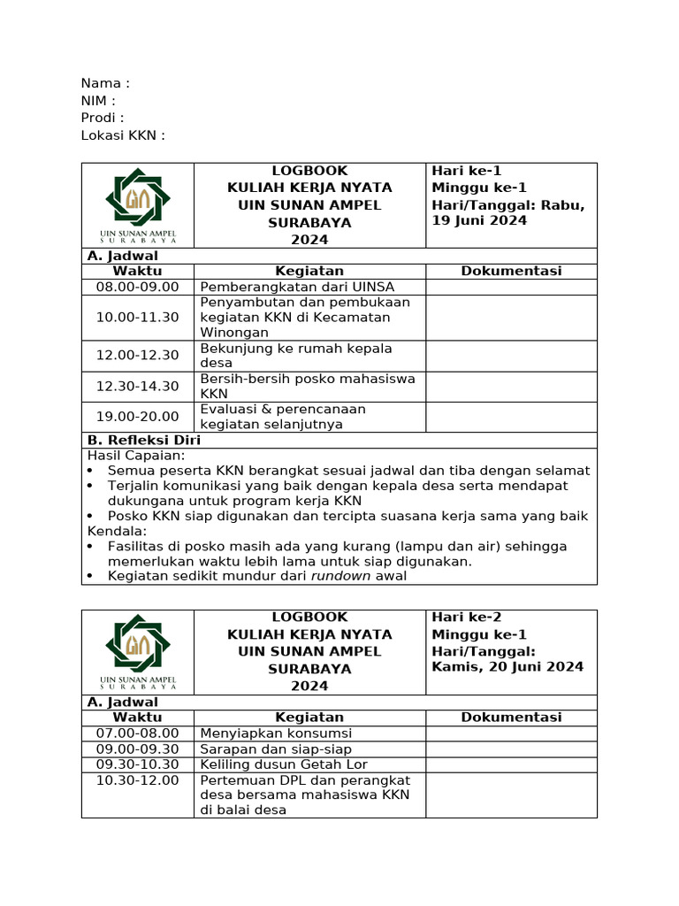 Logbook Kkn Uinsa 2024 Pdf