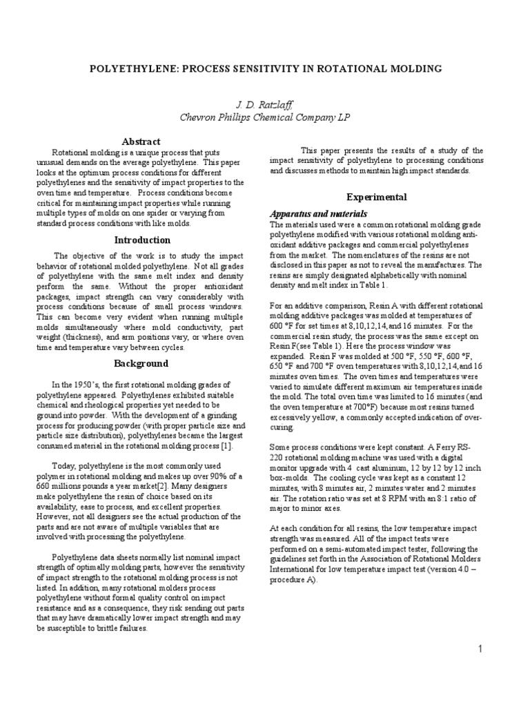 2004 Rotational Molding Paper Pdf Polyethylene Strength Of Materials