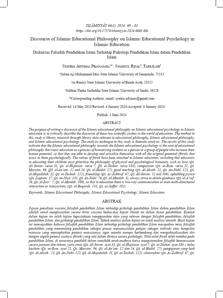 Islamic Philosophy in Educational Psychology | PDF | Metaphysics ...