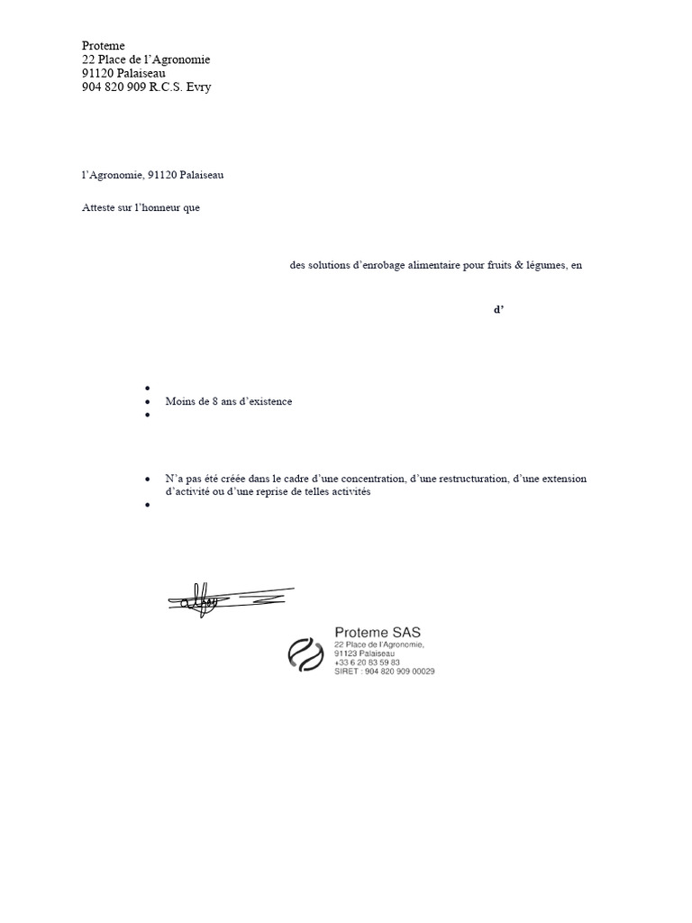 Attestation de JEIR de Proteme 2024 | PDF