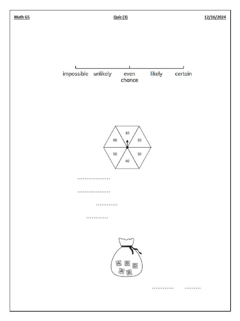 Grade 5 Probability Quiz | PDF