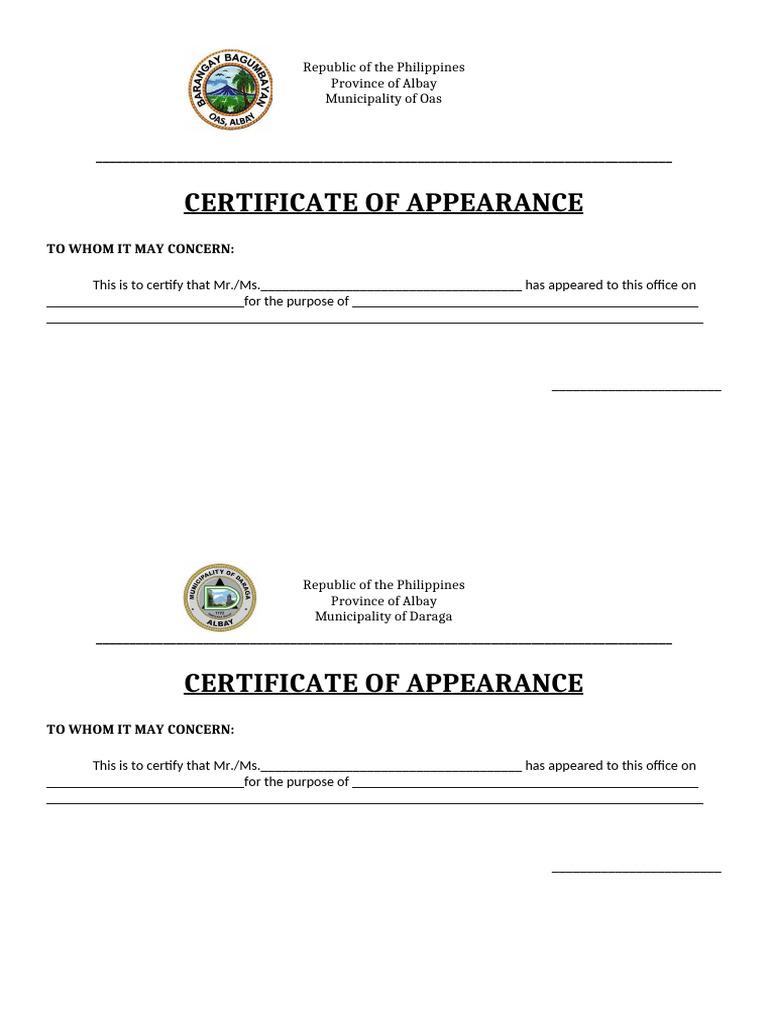 Certificate of Appearance PDF Certificate of Appearance PDF