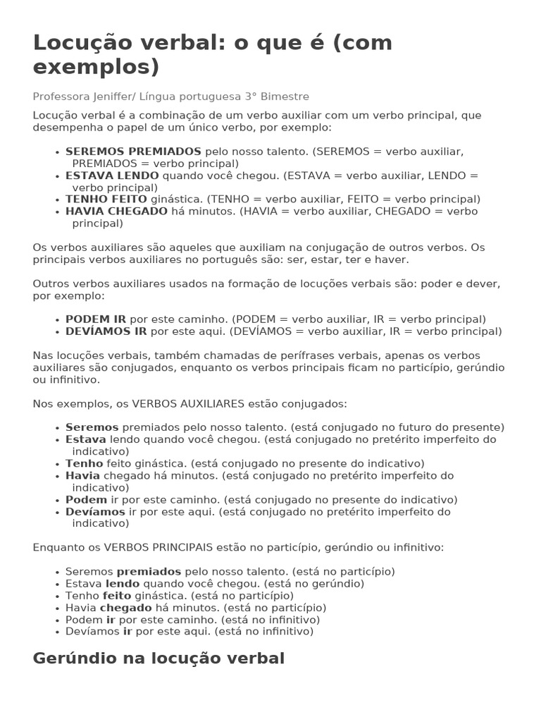 Locução Verbal: Guia Prático e Exercícios | PDF | Linguística | Gramática