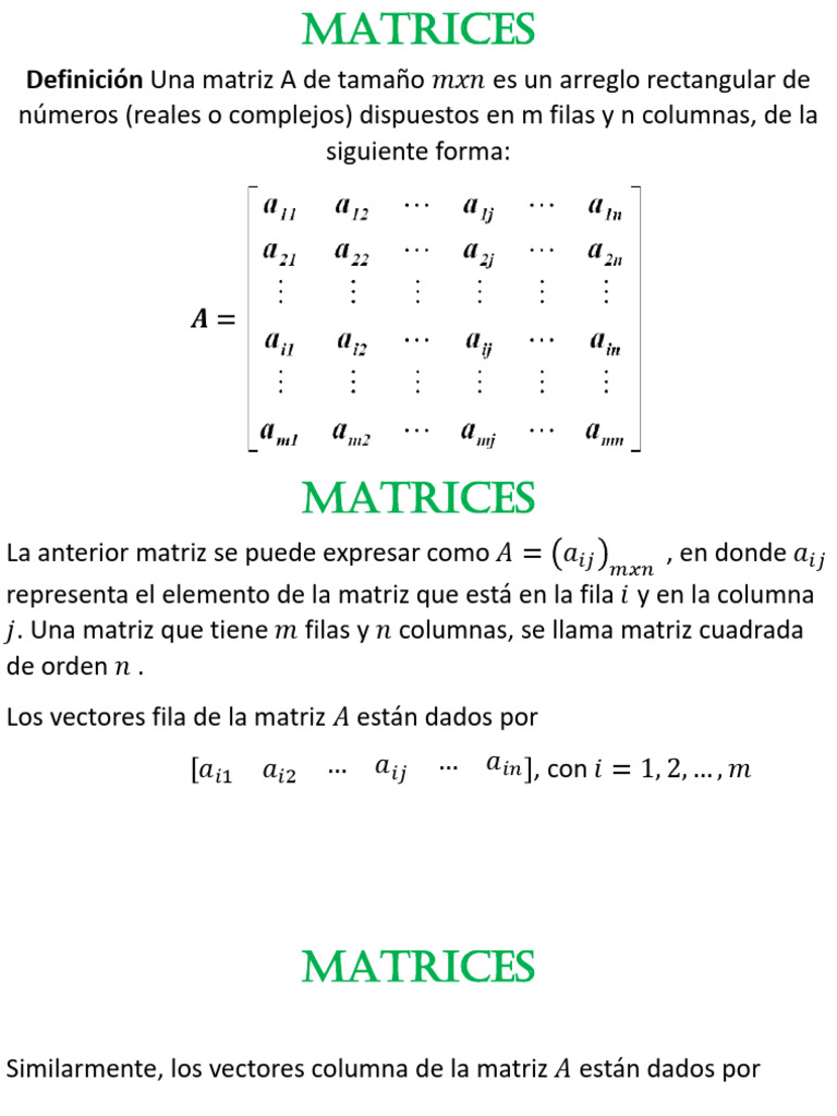 Definición y Operaciones de Matrices | PDF | Matriz (Matemáticas ...