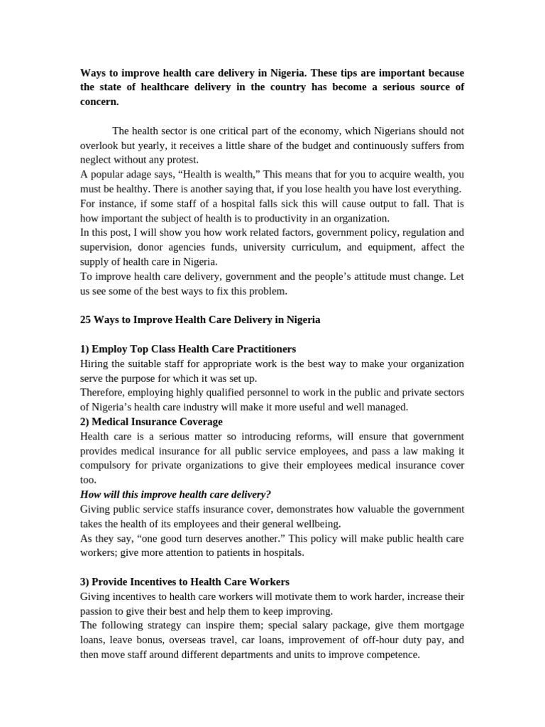 Improving Healthcare Delivery in Nigeria | PDF | Health Maintenance ...