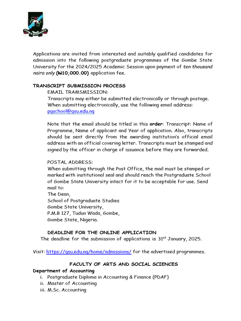 GSU_SPGS_2024 ADVERT | PDF | Academic Degree | Postgraduate Education