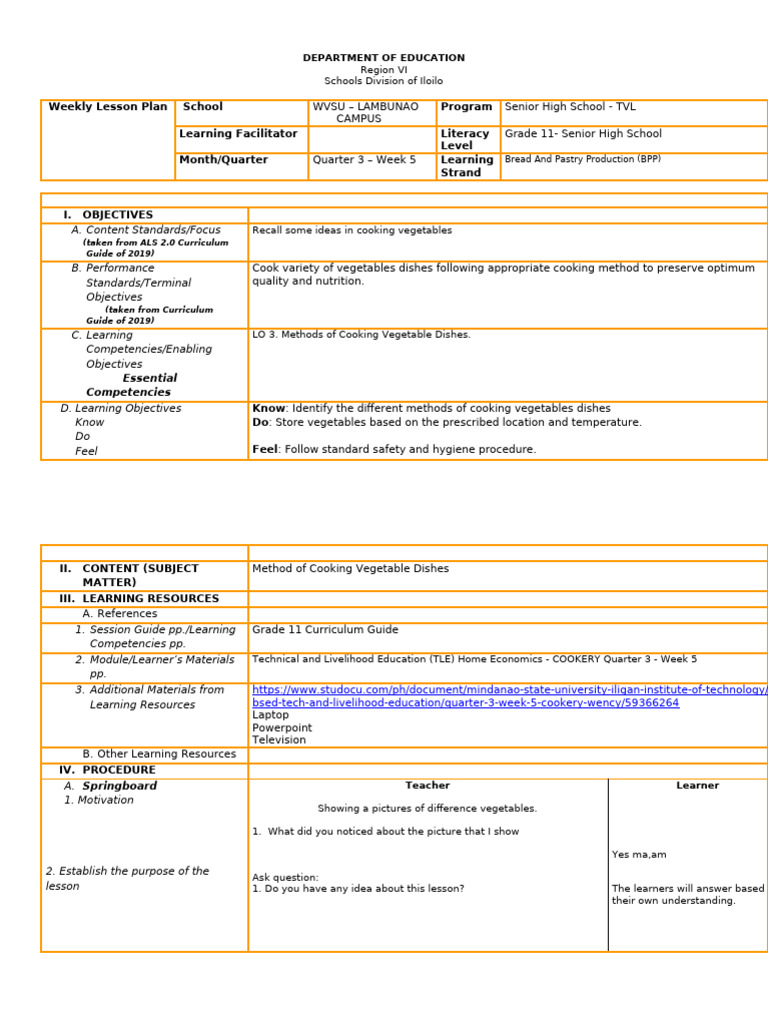 Lesson Plan-FS | PDF | Stir Frying | Cooking