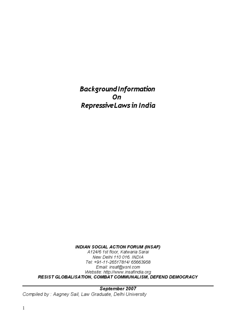 Repressive Laws and State Violence in India | PDF | Politics