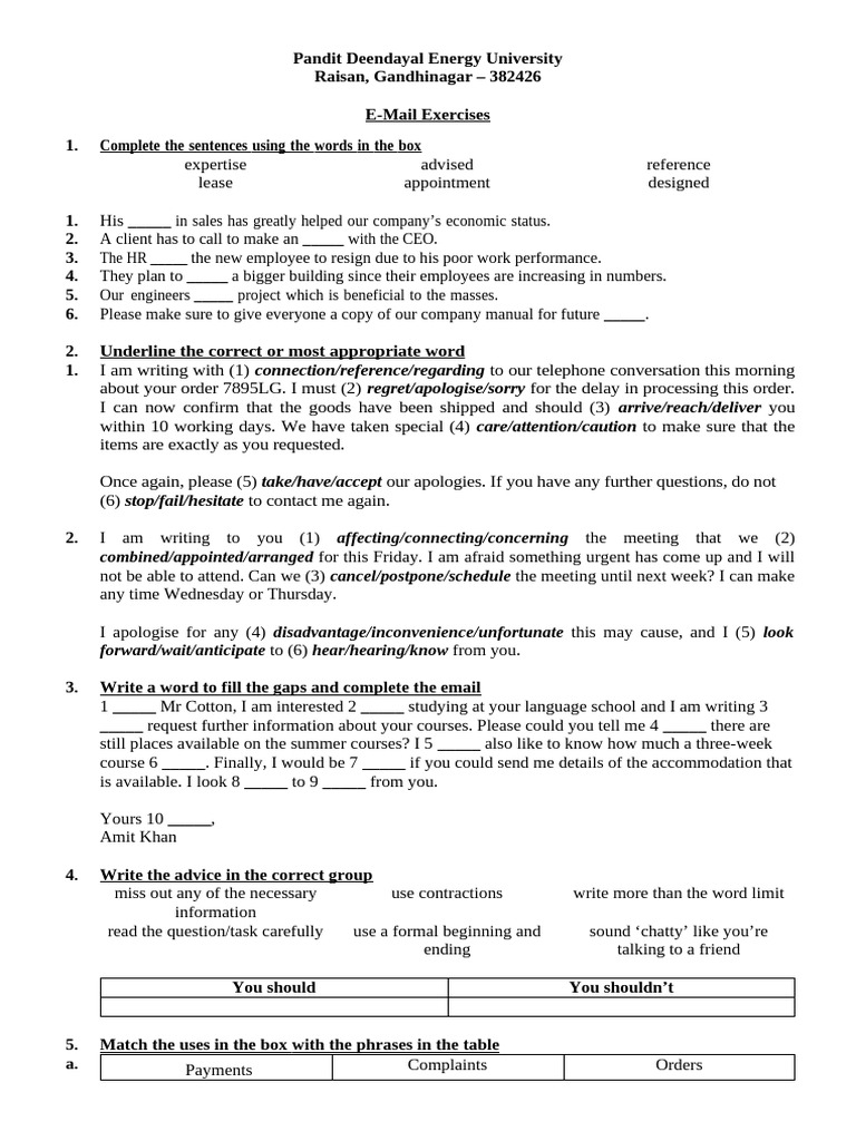 E Mail Exercises | PDF