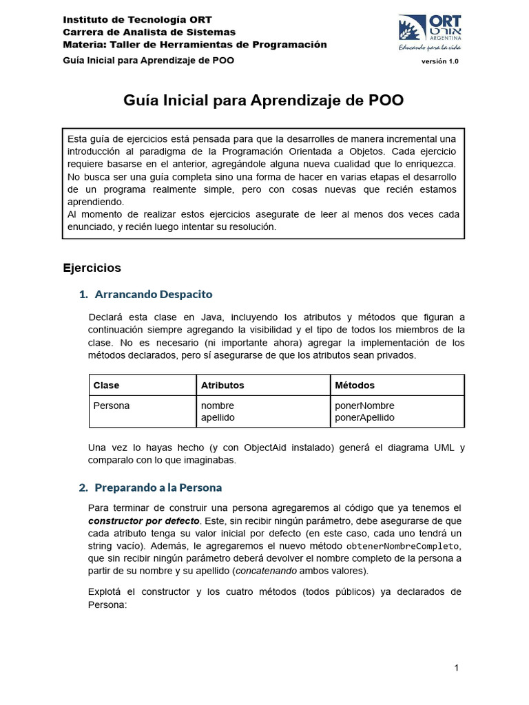 Guía POO: Ejercicios Iniciales en Java | PDF | Constructor ...