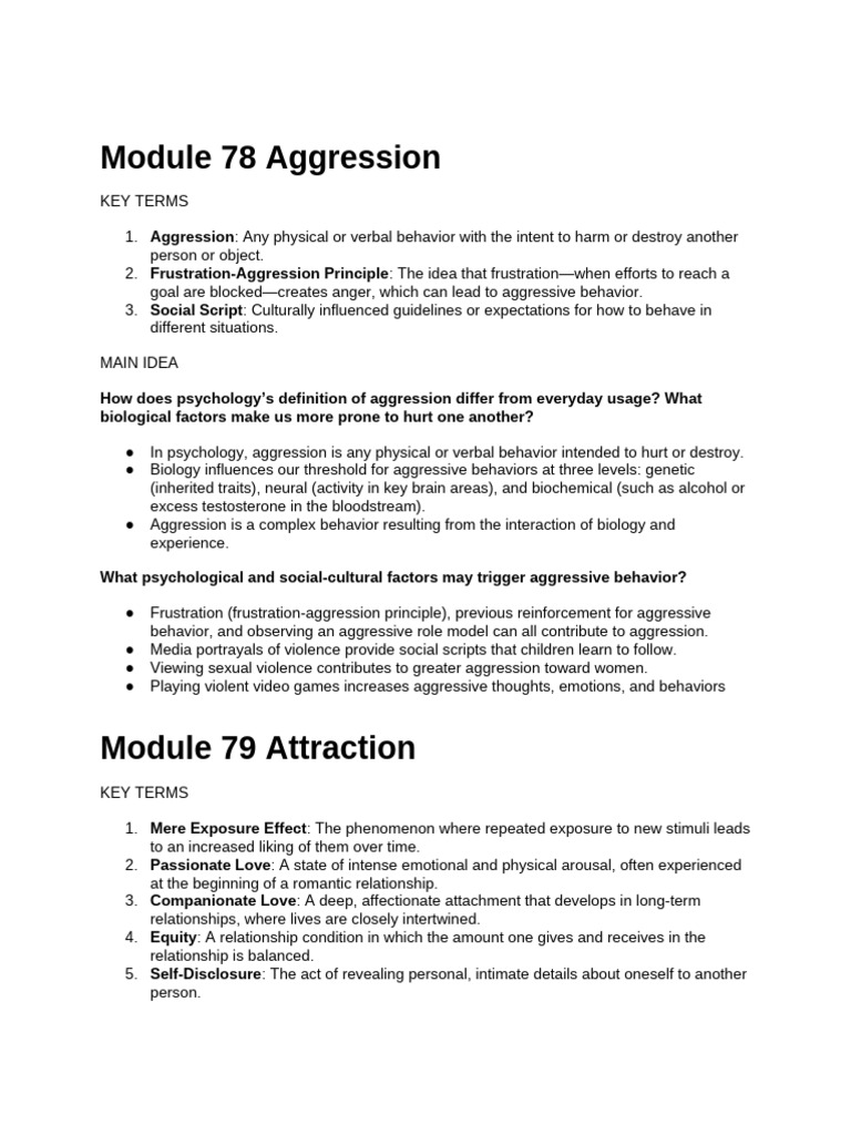 Module 78 Aggression Module 79 Attraction | PDF | Aggression | Love