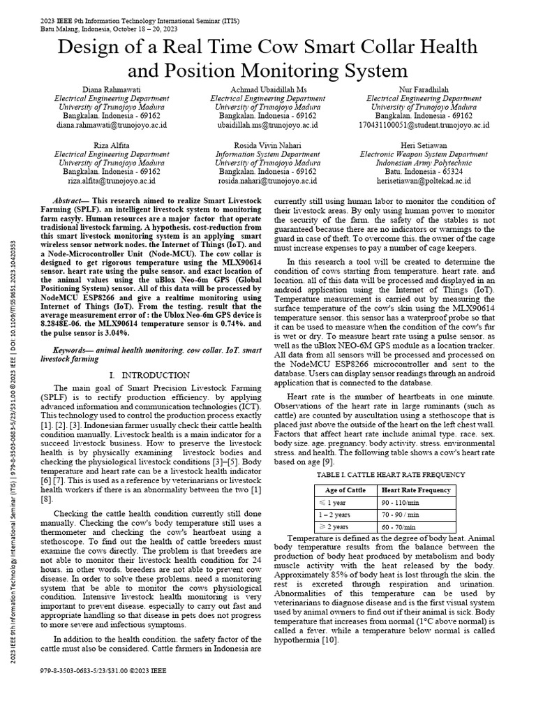 Real-Time Cow Health Monitoring System | PDF | Wireless Sensor Network ...